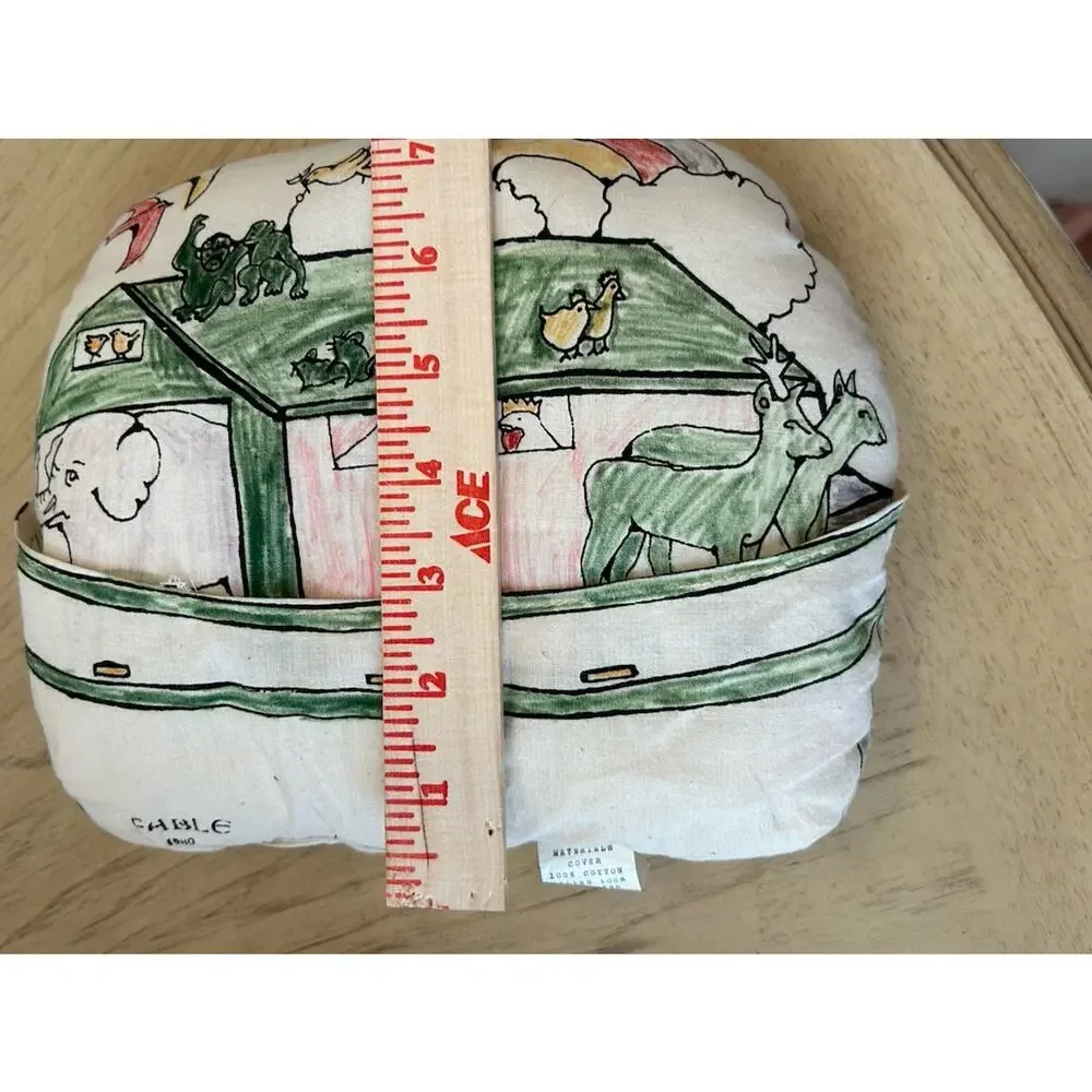 VTG Decorative Art Pillow Noah’s Ark Fable Animals Baby Crib Kid Room Cotton USA